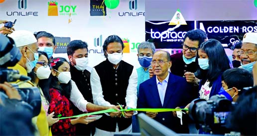 Shakib Al Hasan, the world's best all-rounder and a member of the Bangladesh Cricket Team, inaugurating a new supershop containing all necessities, JOY, at Gulshan in the capital on Friday. Unilife Bangladesh LTD's Chairman Khaled Ur Rahman Sunny, Manag