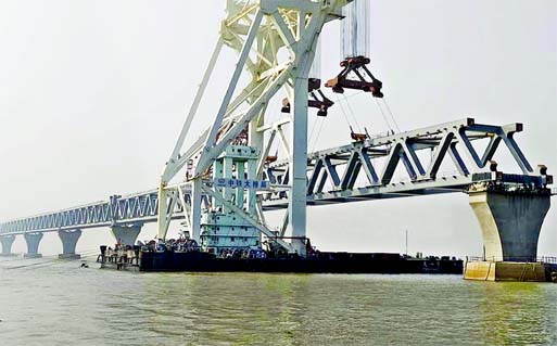 The 36th span of Padma Bridge has been installed on 2 & 3 no pillars at Mawa point in Munsiganj on Friday.