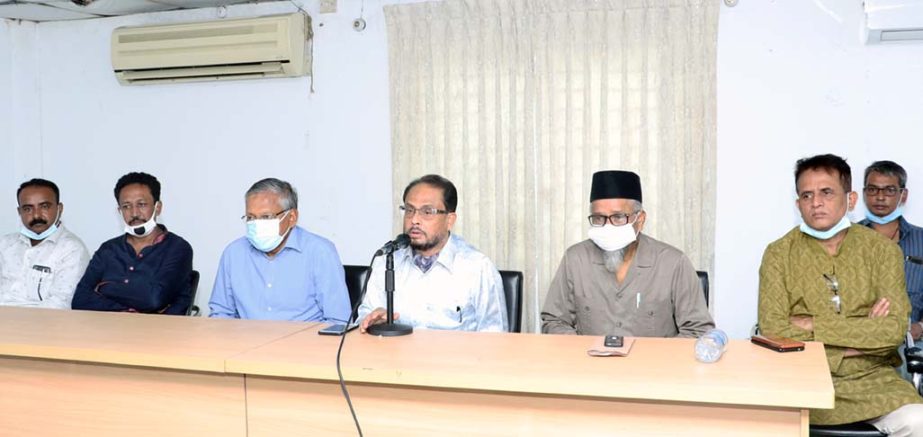 Jatiya Party Chairman GM Kader, MP speaks at a view-exchange meeting with the leaders of Bangladesh Jana Dal at the party's Banani office in the city on Saturday.