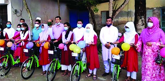Thirty bicycles were given to 30 poor school girls of distant areas of 3 high schools and one Fazilmadrasa under Rajargaon union in Hajiganj Upazila (Chandpur) at a ceremony held at Rajargaon High School premises on Thursday. Besides, as many as 2900 san