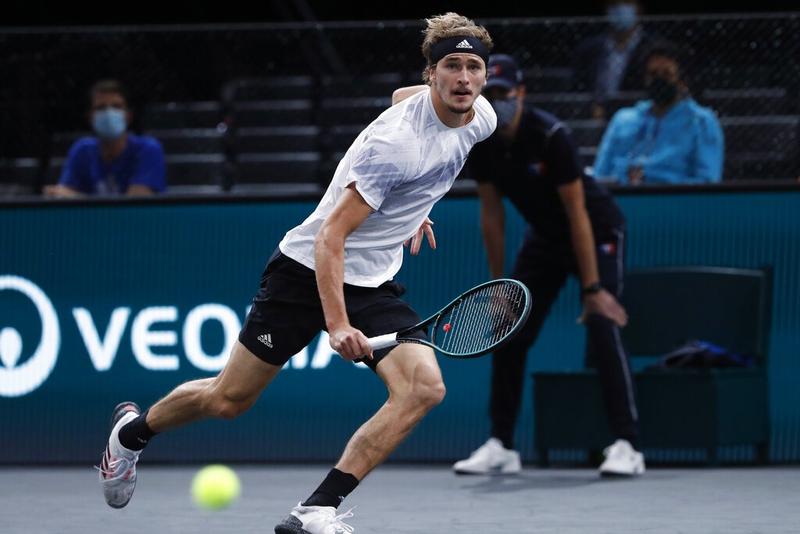 Germany's Alexander Zverev returns the ball to Spain's Rafael Nadal (not in picture) during their semi-final game of the Paris Masters tennis tournament in Paris on Saturday.