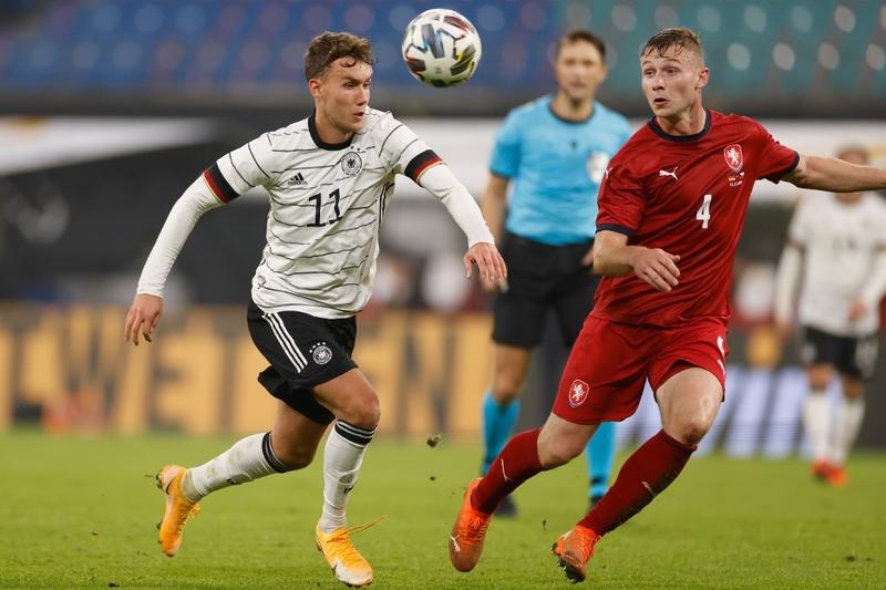 Germany's forward Luca Waldschmidt (left) and Czech Republic's defender Jakub Brabec vie for the ball during the international friendly football match Germany v Czech Republic in Leipzig, eastern Germany on Wednesday.