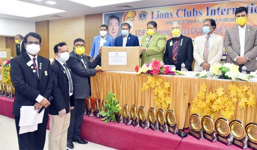 District Governor Lion Md. Nazrul Islam Sikder PMJF distributes Personal Protective Equipment for different hospitals in the country with a view to resisting Covid-19 at a ceremony organised on Thursday by Lions Club International-District 315A1 Banglades