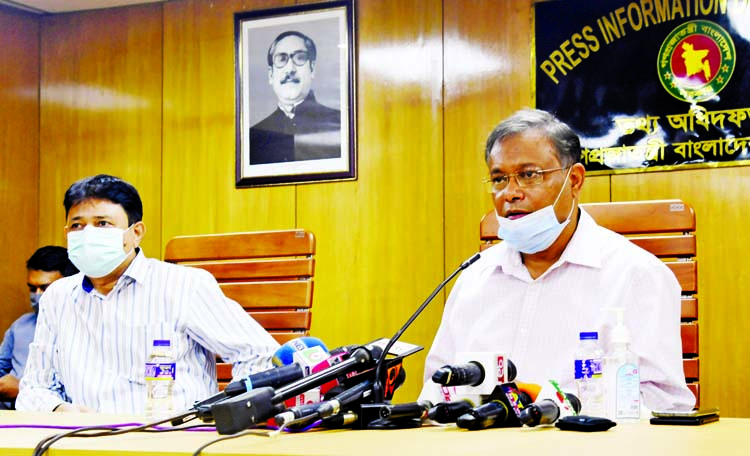 Information Minister Dr Hasan Mahmud views exchanges meeting with journalists at the conference room of Press Information Department at the Secretariat in the capital on Sunday.