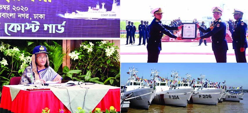 Prime Minister Sheikh Hasina inaugurates the Commissioning Programme of two offshore patrol vessels, five in-shore patrol ones, two fast patrol boats and BCG Base Bhola of Bangladesh Coast Guard virtually from Ganobhaban on Sunday. ISPR photo