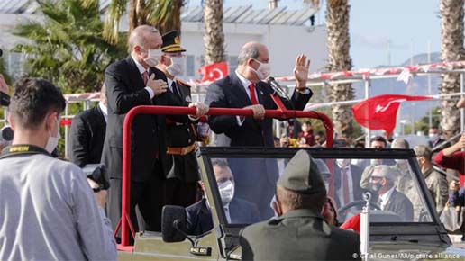 Turkish President Tayyip Erdogan and Turkish Cypriot leader Ersin Tatar attend a ceremony marking the 37th anniversary of the Declaration of Independence of the Turkish Republic of Northern Cyprus.