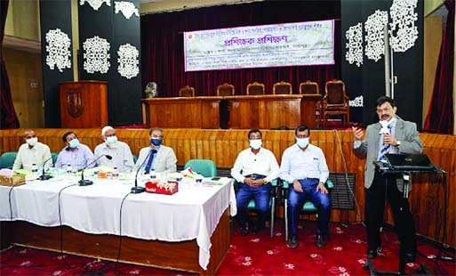 Additional Secretary (Administration) of the Ministry of Agriculture Md. Arifur Rahman Apu speks at the day-long trainers training workshop titled 'Insects and diseases management by using bio pesticides based technology in fruits and vegetables' at the