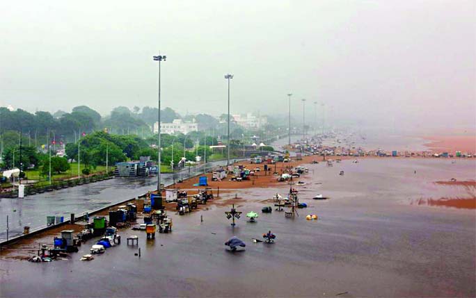 A deserted Marina beach is seen during rains before Cyclone Nivar's landfall, in Chennai, India on Wednesday.