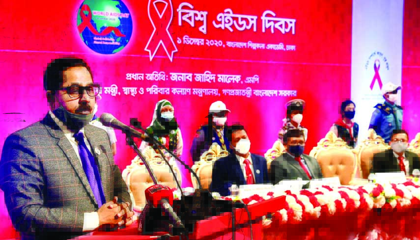 Health Secretary Abdul Mannan speaks at a discussion organised on the occasion of World AIDS Day at Bangladesh Shilpakala Academy in the city on Tuesday.