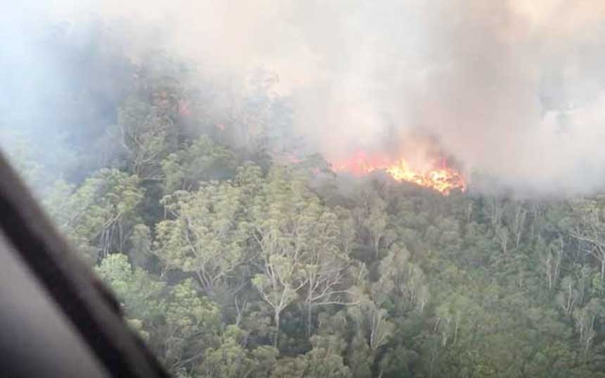 An aerial view shows bushfires on Fraser Island, Queensland, Australia, in this still image taken from video released on Wednesday.