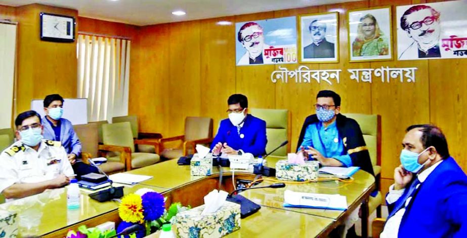 State Minister for Shipping Khalid Mahmud Chowdhury speaks at a meeting on 'Dredging Project of Rabanabad Channel in Paira Port' at the seminar room of the ministry on Thursday.