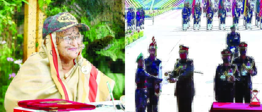On behalf of Prime Minister Sheikh Hasina, Director General of BGB Major General Safinul Islam hands over crest to all rounder soldier Hasina Akhter Bithi at a ceremony held at the Parade Ground of Border Guard Training Center and College in Satkania. Pri