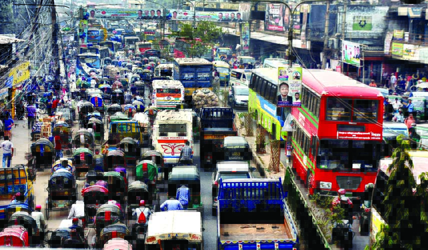 A long tailback was created on road stretching from Nayabazar intersection to Babubazar Bridge in the capital on Saturday following the heavy pressure of vehicles.