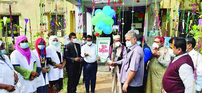 Advocate Shah-E-Alam Bachchu, Upazila Chairman of Morelganj in Bagerhat, inaugurates 'Family Welfare Service Week-2020 awareness campaign ' at the Balebunia Union Healthcare and Family Welfare Center on Sunday. Morelganj UNO Delwar Hossain also attended