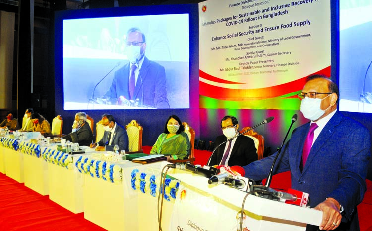 LGRD and Cooperatives Minister speaks at a seminar on 'Stimulus Packages for Sustainable and Inclusive Recovery from Covid-19 Fallout in Bangladesh' in Osmani Memorial Auditorium in the city on Thursday.
