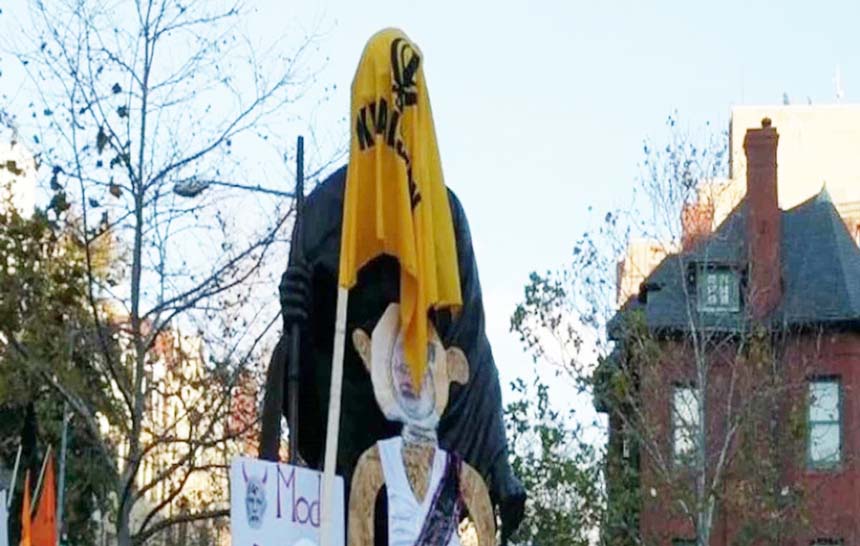 Khalistani separatists draped their flag around the statue of Mahatma Gandhi in front of the Indian Embassy in Washington.