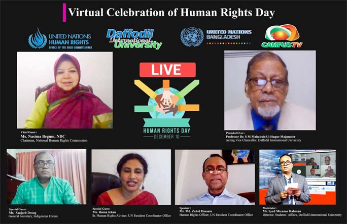 Nasima Begum, NDC, Chairman, National Human Rights Commission, Sanjeeb Drong, General Secretary, Indigenous Forum, Ms. Huma Khan, Senior Human Rights Adviser, Office of the UN Resident Coordinator and Prof Dr SM Mahbub Ul Haque Majumder, Vice Chancellor