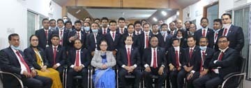 Preeti Chakraborty, Chairman of Universal Medical College Hospital, poses after attending a annual conference of the hospital at Mohakhali in the city on Tuesday. Managing Director Dr Ashish Kumar Chakraborty, Medical Director Brigadier General (Retd) Pro