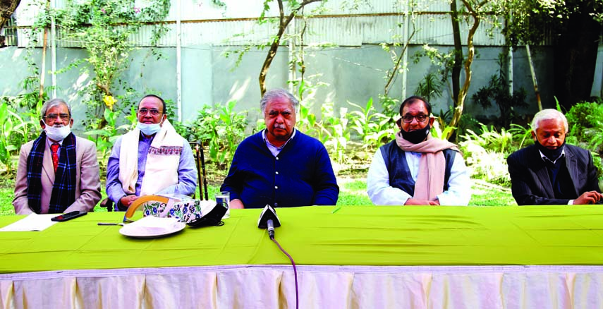 Gonoforum President Dr. Kamal Hossain speaks at a prÃ¨ss conference on different issues and council of the party at his residence in the city on Saturday.