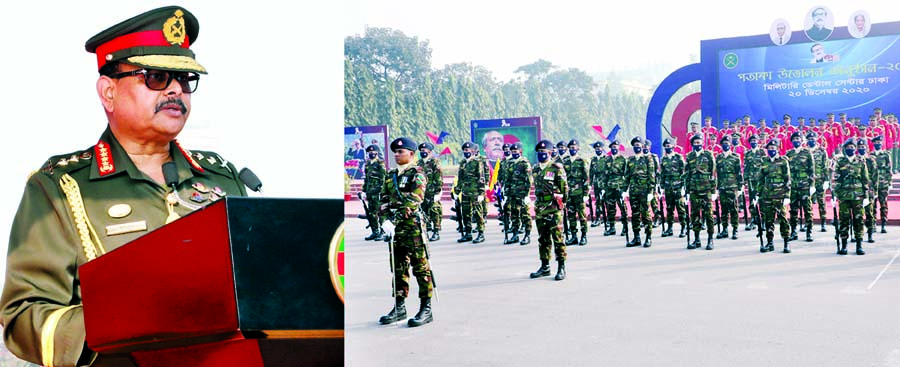 Chief of Army Staff General Aziz Ahmed speaks at a flag hoisting ceremony at the newly constructed Military Dental Centre of Bangladesh Army at Dhaka Cantonment on Sunday. ISPR photo