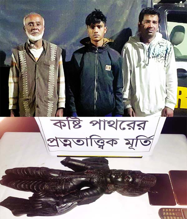 RAB-10 detains three persons along with a statue of touchstone worth about Taka one crore from the city's Banani area on Thursday.