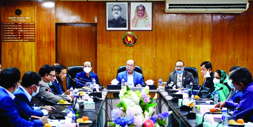 Industries Minister Nurul Majid Mahmud Humayun presides over the review of advancement of projects under Annual Development Programme at the Ministry's Conference room on Sunday.