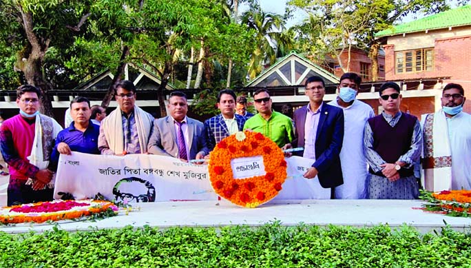 Newly elected members of Comilla University Teachers' Association pay rich tributes to Father of the Nation Bangabandhu Sheikh Mujibur Rahman on Saturday by placing wreaths at his grave in Tungipara.