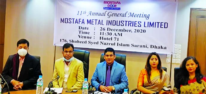 Md. Mamun Munshi, Chairman, Board of Directors of Mostafa Metal Industries Limited, presiding over its 11th Annual General Meeting held at a hotel in the city on Saturday. The AGM approved 5 percent cash dividend for its shareholders. Other directors and