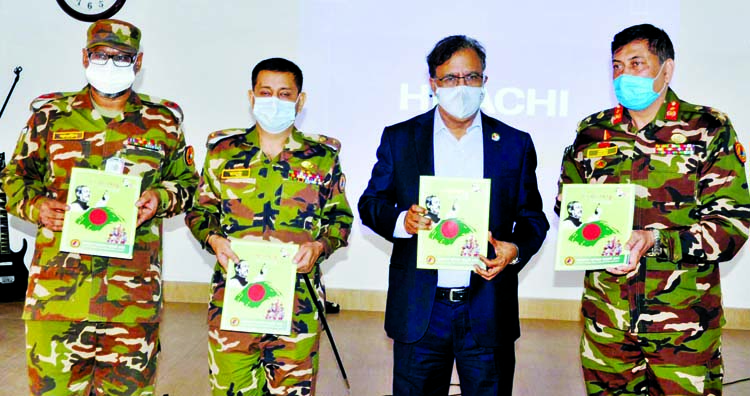 State Minister for Cultural Affairs KM Khalid holds the copies of a magazine titled 'Bangabandhi in Perception' at its cover unwrapping ceremony organised on the occasion of birth centenary of Father of the Nation Bangabandhu Sheikh Mujibur Rahman at BN