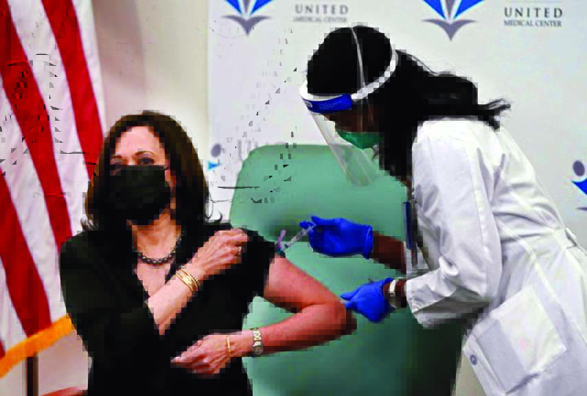 US Vice President-elect Kamala Harris receives COVID-19 vaccine at the United Medical Center in Washington, DC.