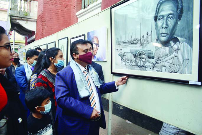 Barishal DC SM Ajiar Rahman inaugurates art exhibition of 40 artists in front Ashwini Kumar Hall in Barishal marking 106th birth anniversary of Shilpacharya Zainul Abedin has been celebrated in Barishal with various arrangements on Tuesday afternoon.