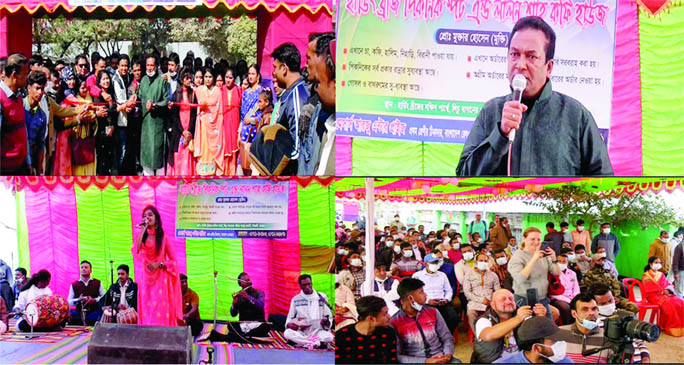 President of Ishwardi Upazila Press Club Touhid Akter Panna and local Juba League leader Touhidul Islam Dolan Biswas jointly inaugurate Hardinge Bridge Picnic Spot and Lalon Shah Coffee House at the Guide Dam of Padma River between Pakshi Railway Hardinge