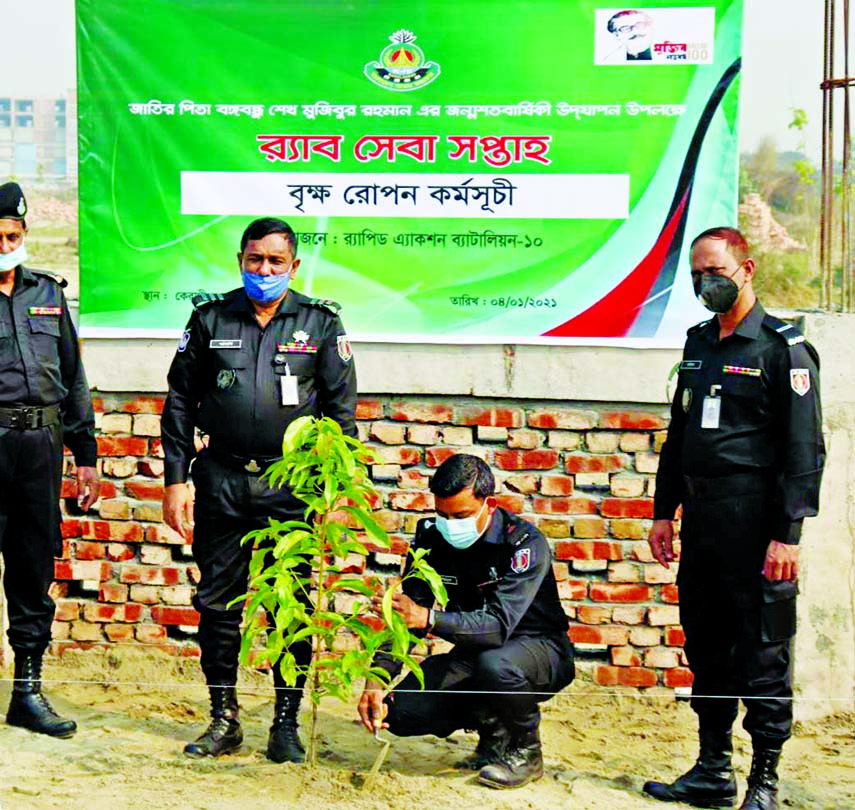 RAB-10 plants more than two hundred fruits and medicinal saplings at Keraniganj on Monday marking the birth centenary of Father of the Nation Bangabandhu Sheikh Mujibur Rahman.