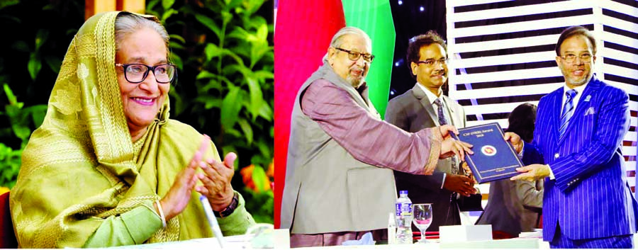 On behalf of Prime Minister Sheikh Hasina, Expatriate Welfare and Overseas Employment Minister Imran Ahmed distributes CIP crest and certificates at Bangabandhu International Conference Center in the city on Wednesday marking 'International Migrants Day-