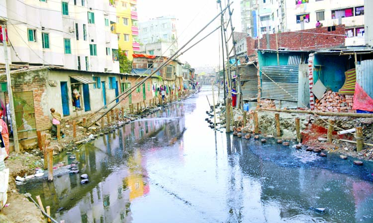 Like many other canals in the capital, the Paris Road canal in Mirpur is too struggling for survival due to unabated encroachments, mindless dumping of solid wastes and sheer negligence of the concern authorities. This photo taken on Wednesday shows that