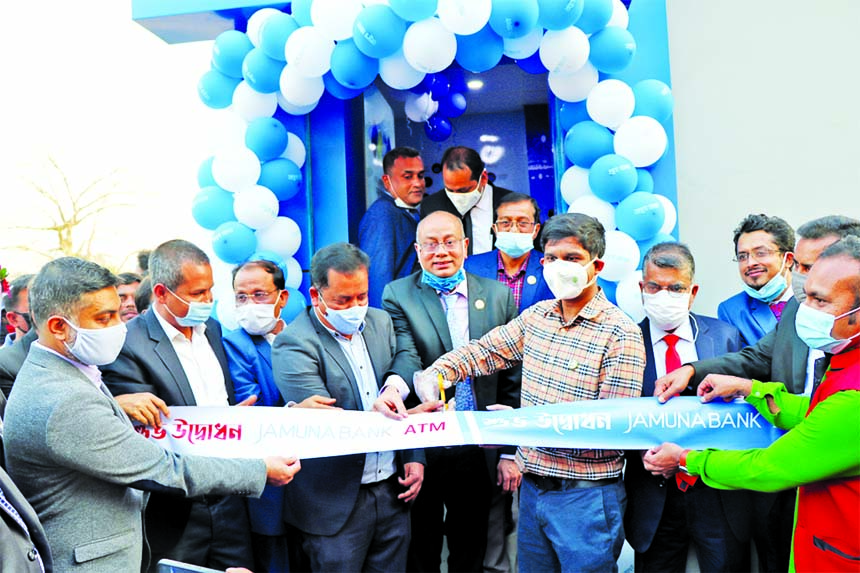 Gazi Golam Murtoza, Director of Jamuna Bank Limited, inaugurating its 315th ATM Booth at Morapara in Rupgonj in Narayangonj recently. Md.Fazlur Rahman Chowdhury, DMD and other senior officials of the bank, were also present.