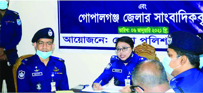 Ayesha Siddika, Superintendent of Police (S.P. PPM Service) Gopalganj speaking at a view exchange meeting in the Police officers dormitory conference room.