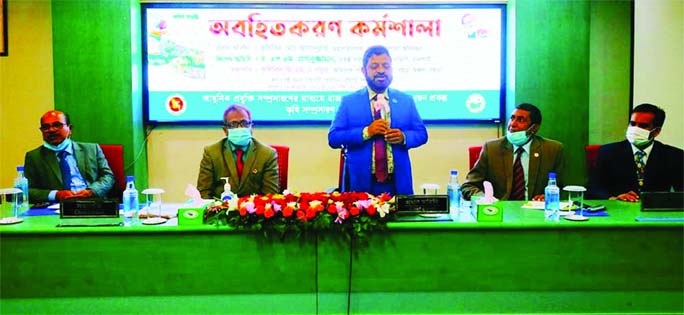 Md Asadullah, Director General of Department of Agricultural Extension (DAE), speaks at the inaugural ceremony of a training programme at the ICT hall room of Palli Unnayan Academy in Sherpur on Saturday morning.