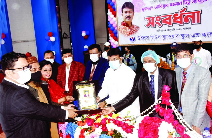 Chairman of the Governing Body of the city's Willes Little Flower School and College Arifur Rahman Titu being accorded reception by the teachers of the institution in its auditorium on Saturday as the former was elected Organizing Secretary of the Centra