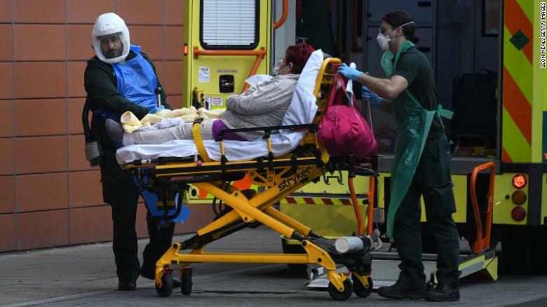 A patient arrives by ambulance at the Royal London hospital in London, England.