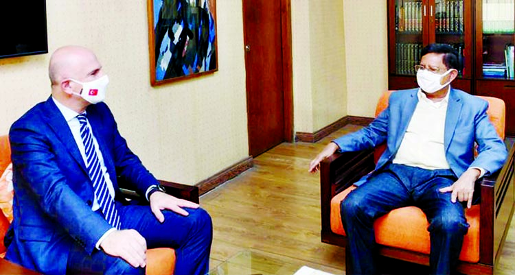 Turkish Envoy to Bangladesh Mustafa Osman Turan calls on Textiles and Jute Minister Golam Dastagir Gazi, Birprotik at the latter's office of the ministry on Wednesday.