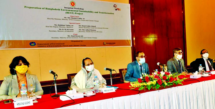 Environment, Forest and Climate Change Affairs Minister Shahab Uddin speaks at the inaugural ceremony of a project on 'Preparation of Bangladesh Environmental Sustainability and Transformation (BEST)' at Hotel Sonargaon in the city on Thursday.
