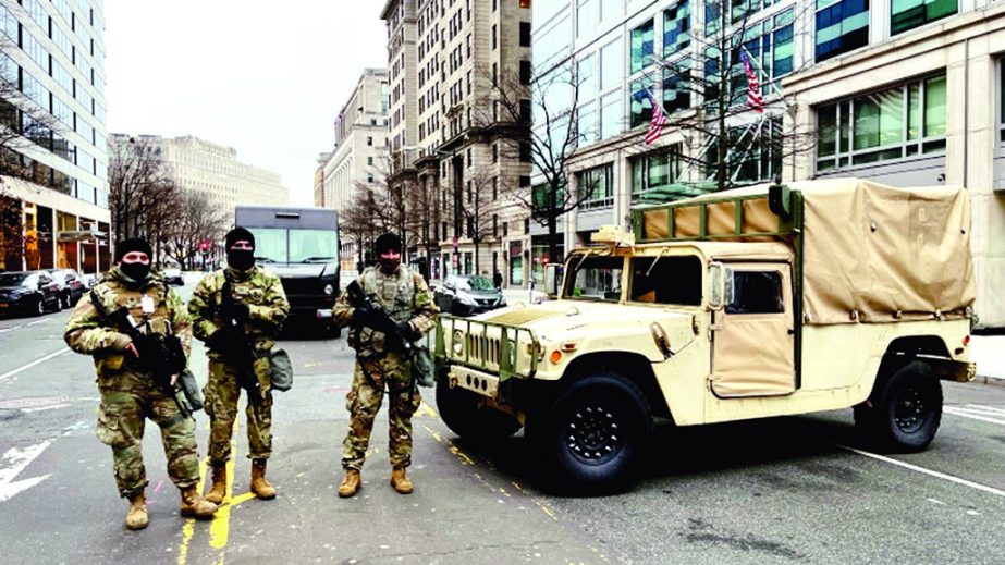 Members of the US National Guard are seen downtown Washington, DC as preparations are made for the inauguration of President-elect Joe Biden as the 46th US President.