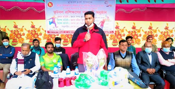 A scene from the prize-giving ceremony of the Annual Sports Competition of Fakirhat Upazila of Bagerhat District on Thursday. Bagerhat District Sports Officer arranged the Annual Sports Competition marking the birth centenary of Bangabandhu Sheikh Mujibur
