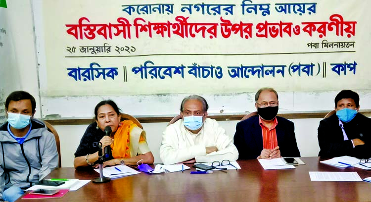 Participants at a discussion on 'Effect on low-income slum living students during corona crisis and role' organised by different organisations including Save The Environment Movement in its auditorium in the city on Monday.