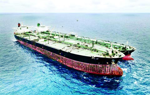 A seized Iranian tanker and Panamanian vessel suspected of illegally transferring oil in Indonesian waters on January 24, 2021