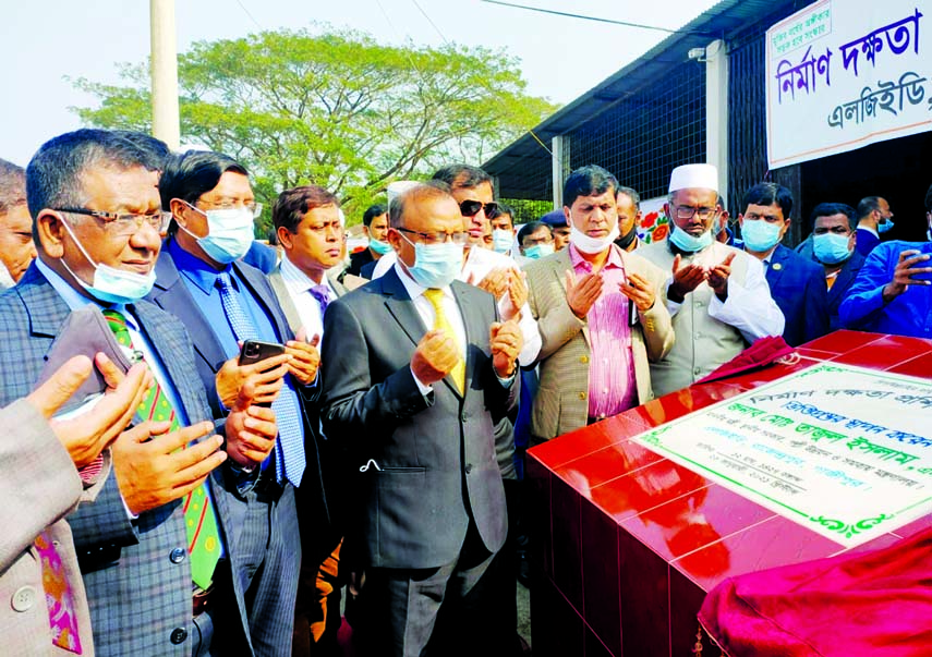 LGRD and Cooperatives Minister Tajul Islam along with others offers Munajat after laying foundation stone of Construction Skill Taiining Center of LGED on the premises of LGED in Gazipur on Tuesday.