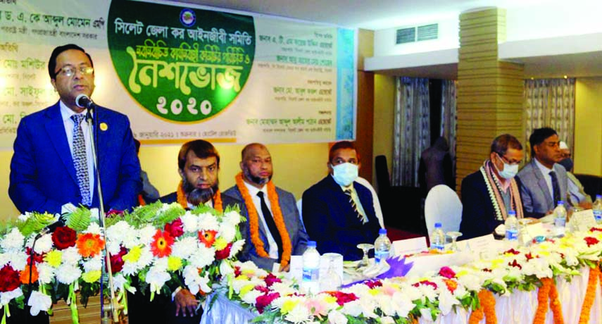 Md. Moshiur Rahman, NDC, Sylhet Divisional Commissioner, speaks at introductory meeting of newly elected Executive Committee of Sylhet Zilla Ainjibi Samity on Friday.