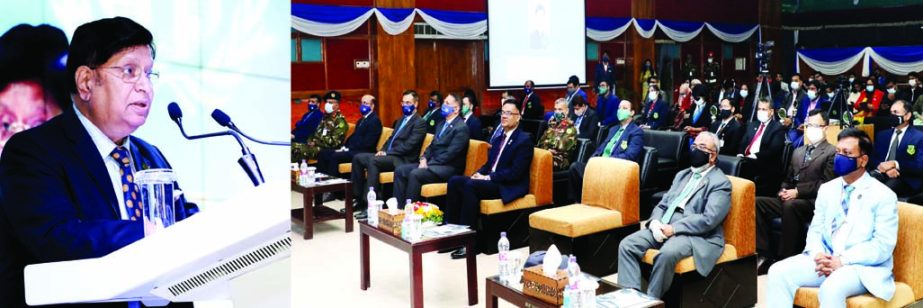 Foreign Minister Dr. A.K. Abdul Momen, M.P speaks at a closing ceremony of 'BUP International Model United Nation Conference-2020' organized by Faculty of Security and Strategic Studies of Bangladesh University of Professionals (BUP) held at its Bijoy A