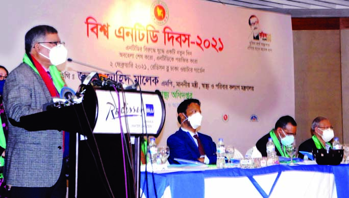 Health and Family Welfare Minister Zahid Maleque speaks at a ceremony organised on the occasion of 'World NTD Day-2021' at a hotel in the city on Tuesday.
